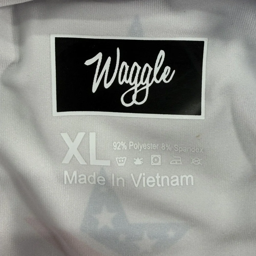 Waggle Polo Shirt Mens XL White USA Flag DUDE Print Golf Stretch Performance - Picture 9 of 9